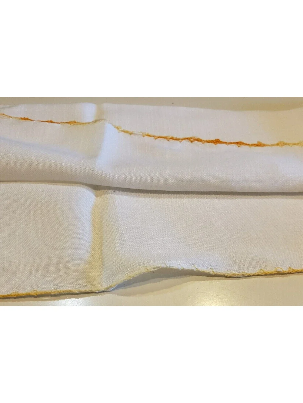 Vintage Linen Napkins Crocheted Embroidered QTY 8 Orange Trim Floral